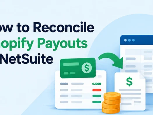 shopify-payouts-netsuite Illustration of Shopify payouts being reconciled with NetSuite records